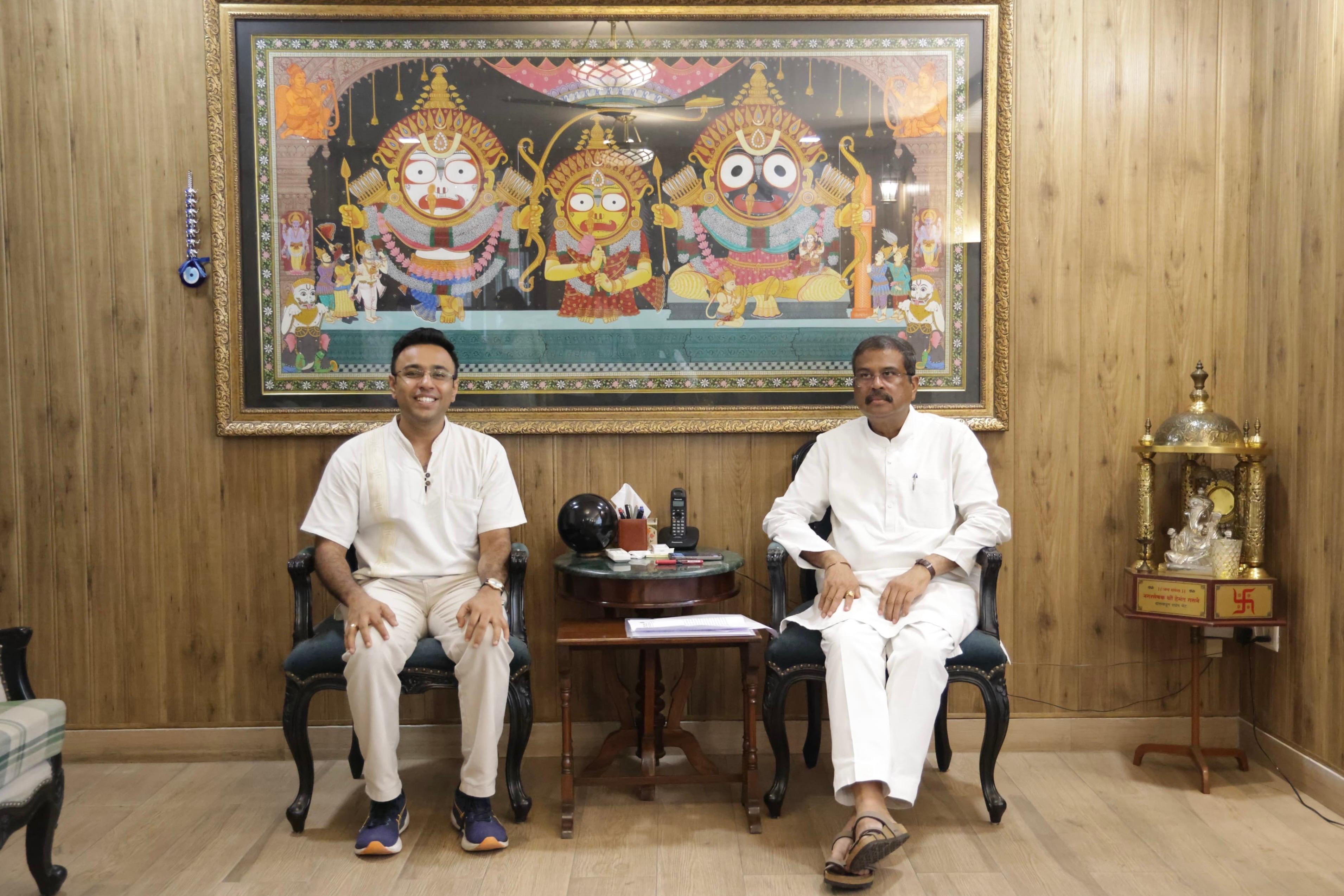 Pravin Kaushal with Shri Dharmendra Pradhan at his residence in New Delhi.